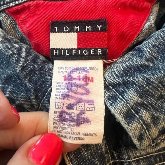 80’s 90’s Y2K Tommy Hilfiger Patriotic USA FLAG Sz 12-18mos Denim Patch Jacket - Picture 5 of 9